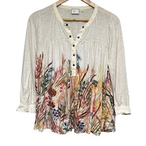 Anthropologie White 3/4 Sleeve Buttoned Blouse
